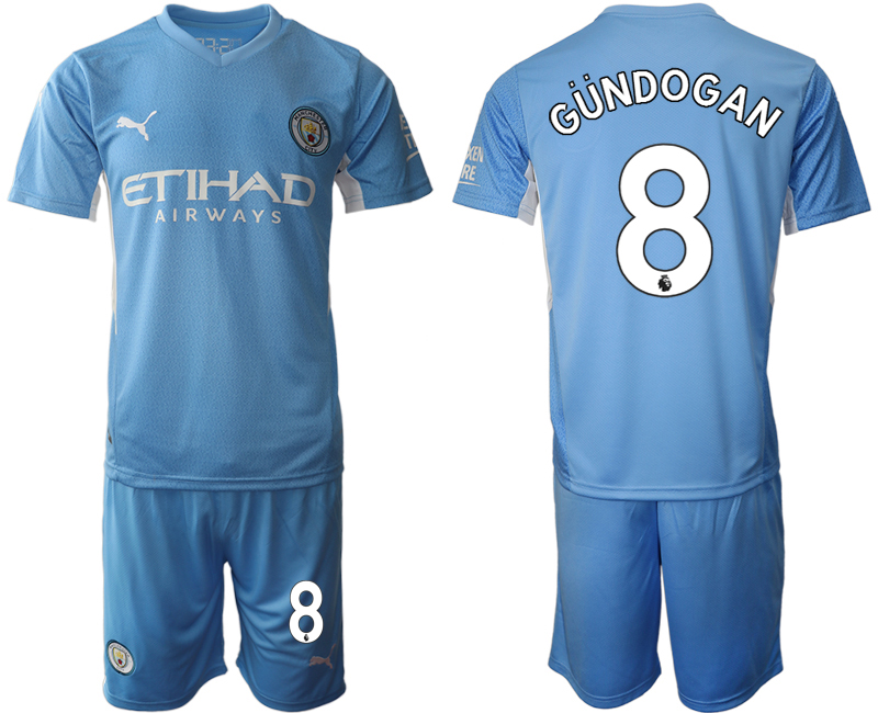 Men 2021-2022 Club Manchester City home Light blue #8 Soccer Jersey->manchester city jersey->Soccer Club Jersey